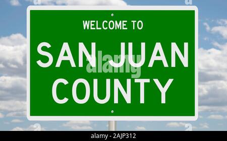 Rendering of a green 3d highway sign for San Juan County Stock Photo