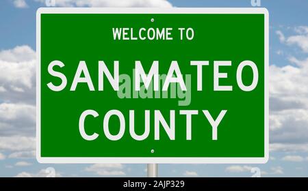 Rendering of a green 3d highway sign for San Mateo County Stock Photo
