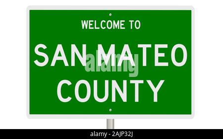Rendering of a green 3d highway sign for San Mateo County Stock Photo