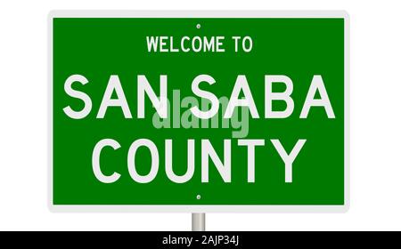 Rendering of a green 3d highway sign for San Saba County Stock Photo
