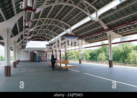 Moscow, Russia - July 21, 2019: Teletsentr train station of the Moscow Monorail Stock Photo