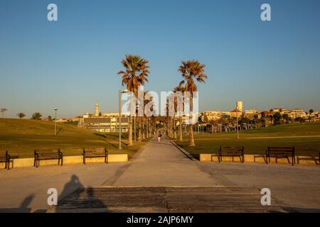 Israel, Jaffa beach front view of the Midron Yafo Park (Jaffa Slope) from the south at dusk Stock Photo