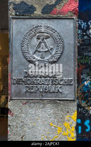 german democratic republic, deutsche demokratische republik, borderstone with national emblem Stock Photo