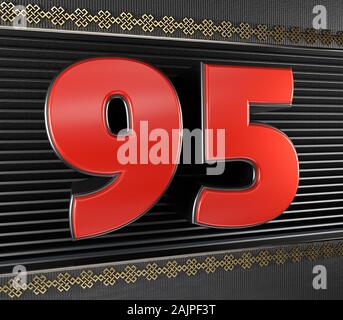 Red number 95 (number ninety-five) with golden symbols endless knot. 3D illustration Stock Photo