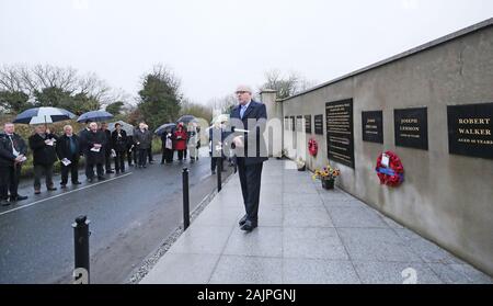 Pastor Barrie Halliday speaking at the Kingsmill memorial service at the scene of the atrocity in Co Armagh. Stock Photo