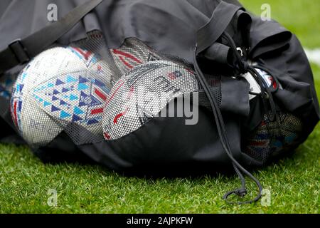 Mitre footballs on the pitch ahead of the FA Cup third round match at Selhurst Park, London. Stock Photo