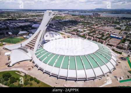 Aerial view of the Montreal Olympic Stadium in Montreal, Quebec, Canada. Stock Photo