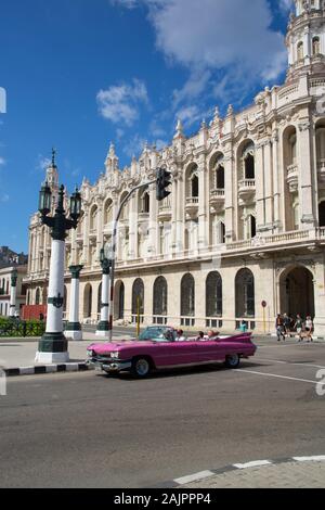 Grand Theater of Havana with Old Classic Car, Old Town, UNESCO World Heritage Site, Havana, Cuba