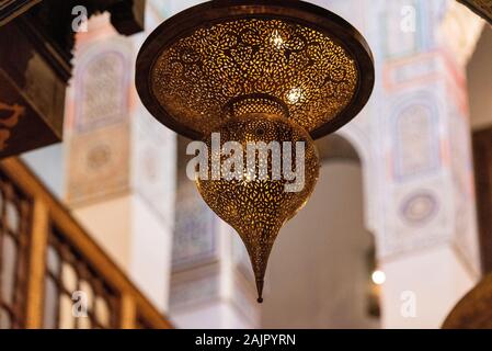 Oriental style chandelier in Fez, Morocco. With selective focus Stock Photo