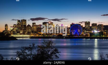 Montreal skyline showing downtown buildings at dusk in Montreal, Quebec, Canada. Stock Photo