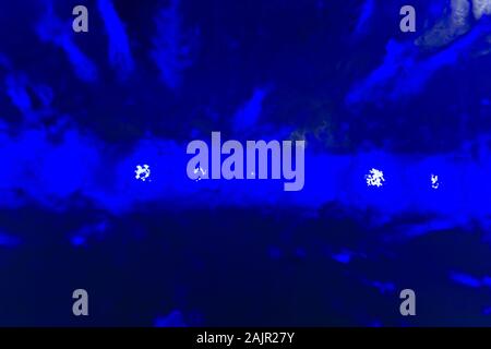 abstract dark blue blurred background - a series of lights shine through ice Stock Photo