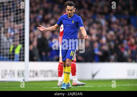 London, UK. 5 January 2020.  Pedro (11) of Chelsea gestures during the FA Cup match between Chelsea and Nottingham Forest at Stamford Bridge, London on Sunday 5th January 2020. (Credit: Jon Hobley | MI News) Photograph may only be used for newspaper and/or magazine editorial purposes, license required for commercial use Credit: MI News & Sport /Alamy Live News Stock Photo