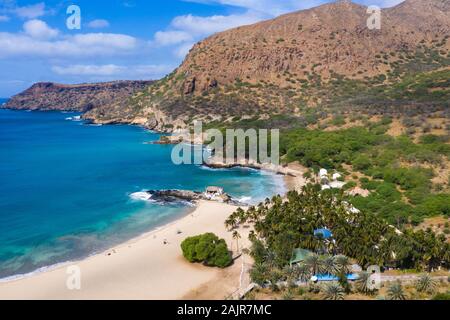 Aerial view of Tarrafal beach in Santiago island in Cape Verde - Cabo Verde Stock Photo