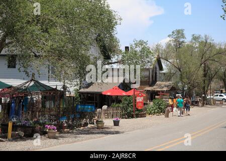 Main Street, Madrid, former mining town in the Ortiz Mountains, Turquoise Trail, New Mexico, USA Stock Photo