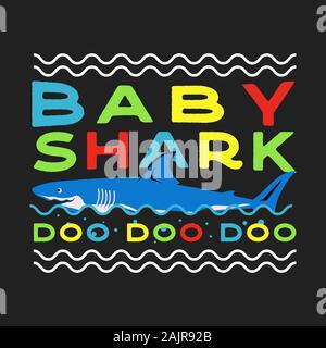 Happy Fathers or Mothers Day Typography Print - Baby shark Doo Doo quote with smiling shark. Retro style saying illustration. For t-shirt gift or Stock Photo