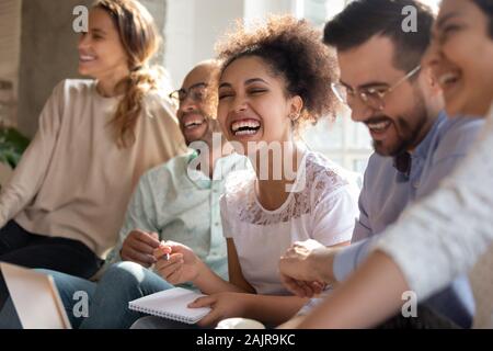 Happy international young people have fun studying Stock Photo