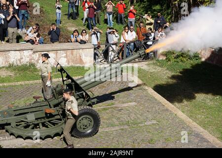 ROME, ITALY - OCTOBER 10, 2017: the traditional cannon shot of midday on the Gianicolo hill in Rome, Italy