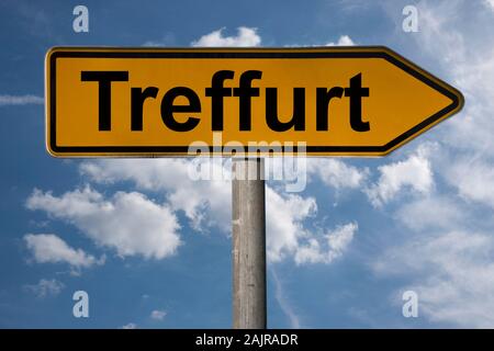 Detail photo of a signpost with the inscription Treffurt, Thuringia, Germany, Europe Stock Photo