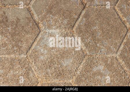 close up of hexagonal concrete floor tiles at Coney Island, Brooklyn, New York, United States Stock Photo