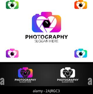 Love Camera Photography Logo Icon Vector Design Template Stock Vector