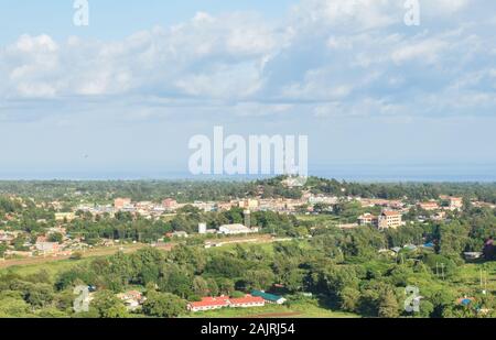 A panoramic view of Marsabit town in Northern Kenya. this town is at the foot of Mount Marsabit. Stock Photo