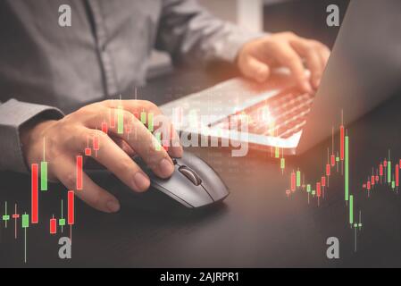 Investor, broker working with laptop. Money investment concept Stock Photo