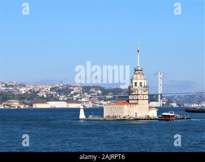 Maiden's tower in Istanbul city and Bosphorus view