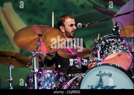 Milan Italy , 03 July 2011 ,Live concert of Ringo Starr at the Arena Civica : Ringo Starr during the concert Stock Photo