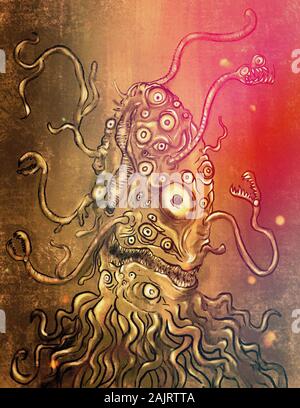 Yog-Sothoth  Yog-Sothoth knows the gate. Yog-Sothoth is the gate. Yog-Sothoth is the key and guardian of the gate. Past, present, future, all are one Stock Photo