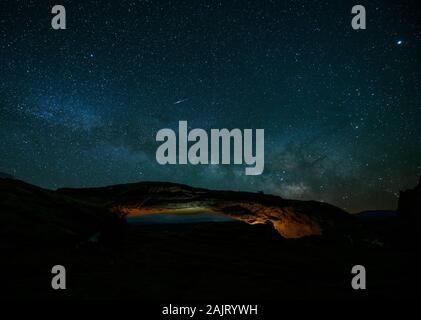 The Milky Way over Mesa Arch, Canyonlands National Park, Utah. Stock Photo