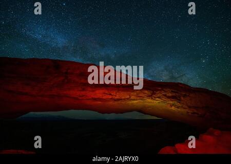 The Milky Way over Mesa Arch, Canyonlands National Park, Utah. Stock Photo