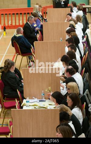 Votes being counted in Barking, Essex where the BNP suffered a humiliating defeat as Labour stormed to victory with an increased vote. Labour MP Margaret Hodge fought off the far-Right party's leader Nick Griffin in what she described as the 'toughest battle of my life'. Stock Photo