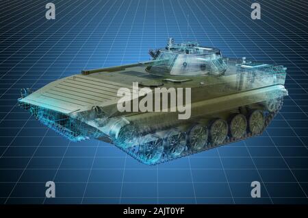 Visualization 3d cad model of battle infantry fighting vehicle, military engineering concept. 3D rendering Stock Photo
