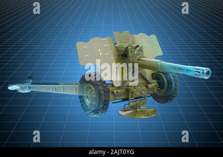 Visualization 3d cad model of howitzer, military engineering concept. 3D rendering Stock Photo