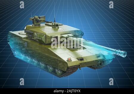 Visualization 3d cad model of battle tank, military engineering concept. 3D rendering Stock Photo