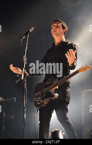 Milan Italy  17 February  2010 , Live concert of White Lies at the Alcatraz : The singer and guitarist Harry McVeigh during the concert Stock Photo