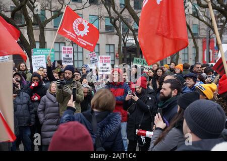 TORONTO, CANADA - 01 04 2020: Protesters against US President Donald Trump's ordering of the death of the Iranian general Qassem Soleimani at an anti Stock Photo