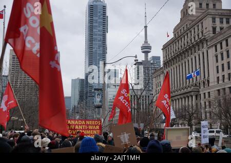 TORONTO, CANADA - 01 04 2020: Protesters against US President Donald Trump's ordering of the death of the Iranian general Qassem Soleimani at an anti Stock Photo