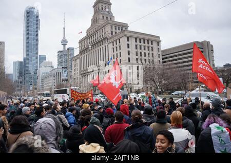 TORONTO, CANADA - 01 04 2020: Protesters against US President Donald Trump's ordering of the death of the Iranian general Qassem Soleimani at an anti Stock Photo