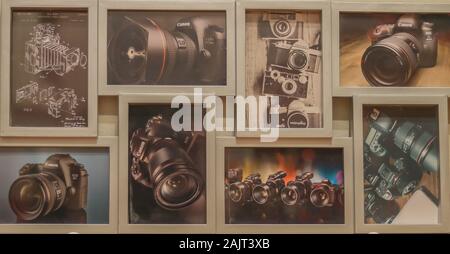 Old and new photo camera pictures in the frames Stock Photo