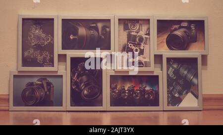 Old and new photo camera pictures in the frames Stock Photo