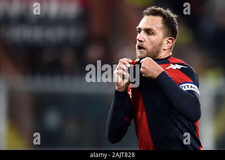 Genoa, Italy - 05 January, 2020: Domenico Criscito of Genoa CFC celebrates after scoring the opening goal during the Serie A football match between Genoa CFC and US Sassuolo. Genoa CFC won 2-1 over US Sassuolo. Credit: Nicolò Campo/Alamy Live News Stock Photo