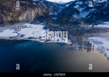 winter landscape at Grundlsee lake in austria Stock Photo