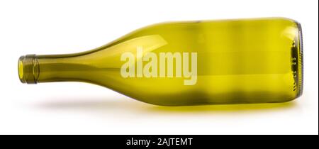 The Empty glass bottle lying on its side, isolated over white background Stock Photo