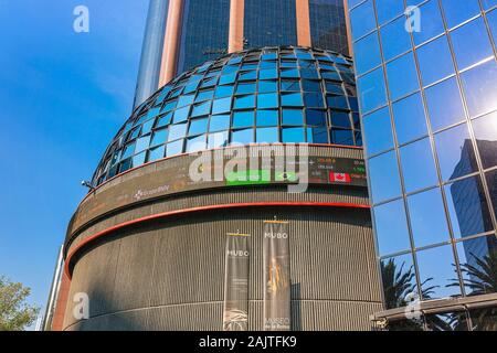 Mexico City, Mexico-25 December, 2019: A Mexican stock exchange (also known as Mexican Bolsa or BMV) located in Mexico City on the Paseo de la Reforma Stock Photo