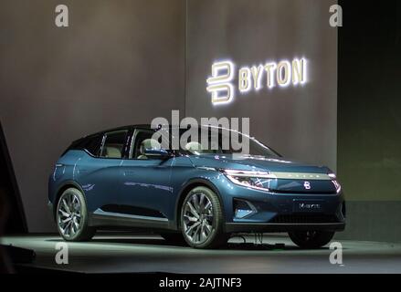 Las Vegas, USA. 05th Jan, 2020. The series version of the SUV model M-Byte of the electric car manufacturer Byton is on the technology fair CES. Byton has now received 60 000 reservations for his first model. Credit: Andrej Sokolow/dpa/Alamy Live News Stock Photo