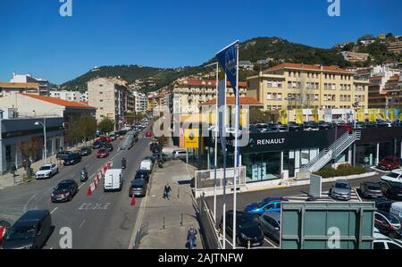 Nice, France - April 05, 2019: Photo taken while traveling by train Cannes-Monaco. View of Boulevard de l'Armee des Alpes. Stock Photo