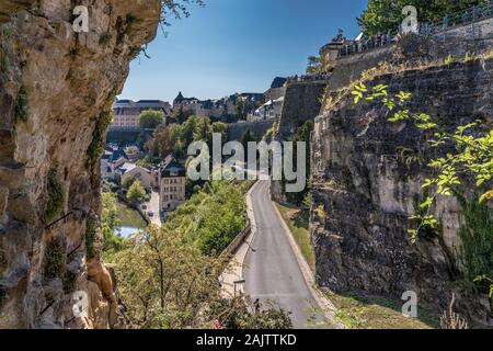 LUXEMBOURG CITY, LUXEMBOURG - SEPTEMBER 21: View from Casemates Du Bock, an historic fortress located in the old town area on September 21, 2019 in Lu