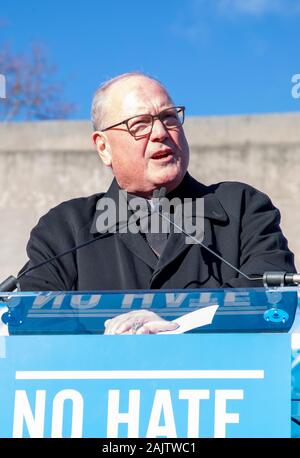 Brooklyn, NY, USA - 01/05/2020: Cardinal Dolan attends No Hate. No Fear. Solidarity March at Columbus Park, Cadman Plaza Stock Photo