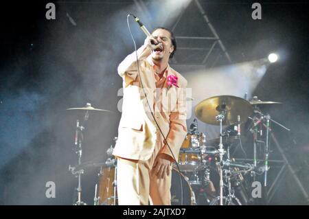 Mike Patton singing live, with Faith No More Stock Photo